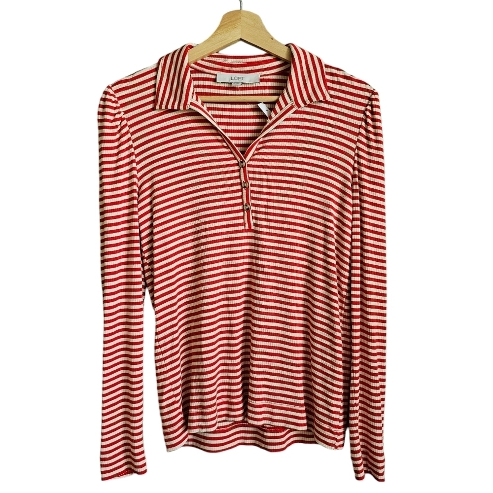 LOFT Red Striped Women's Top